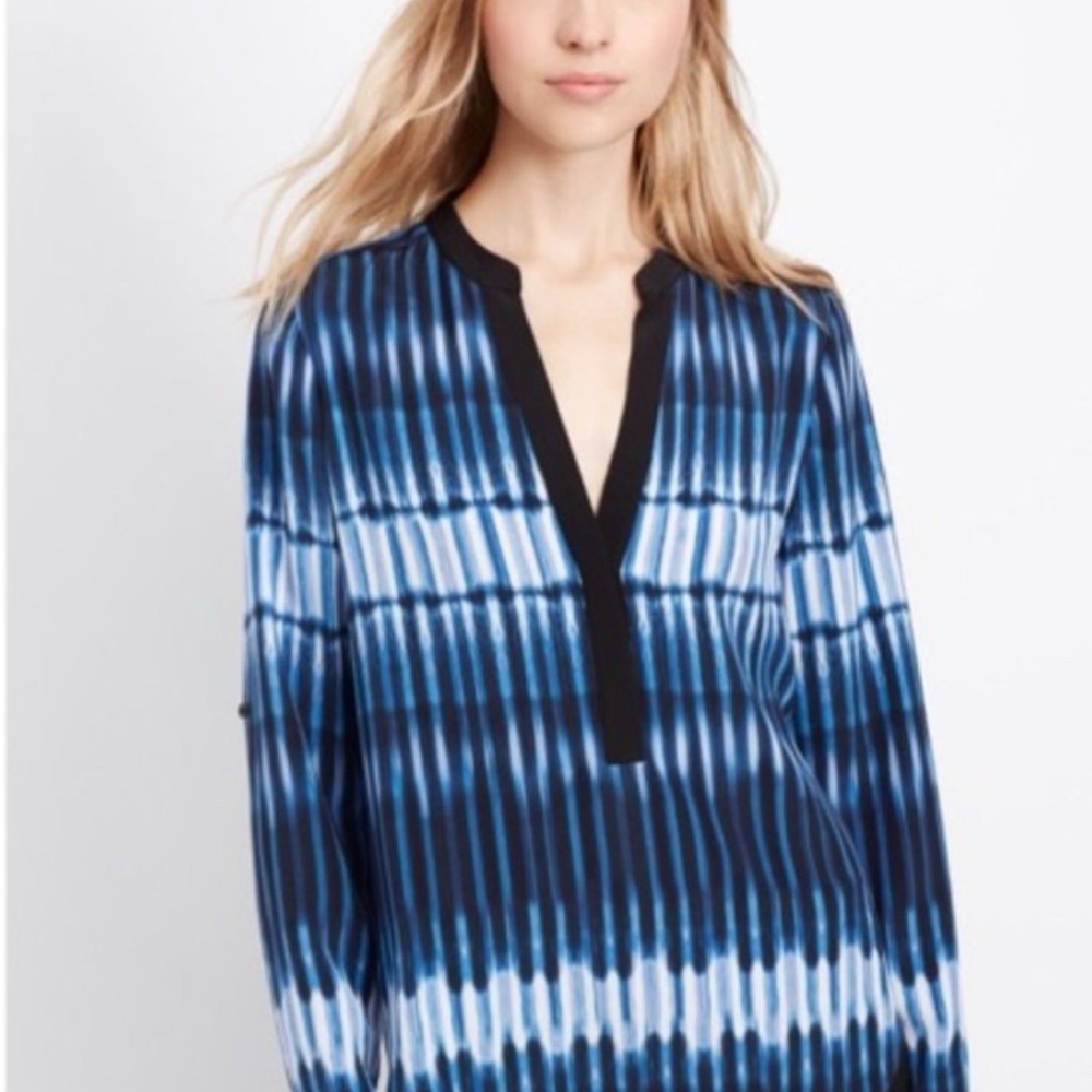 VINCE navy blue tie dye look silk shirt. Size 14